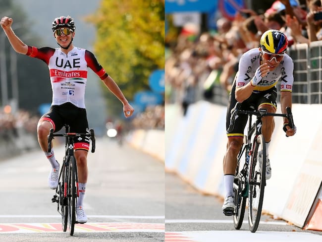 Tadej Pogacar y Sergio Higuita en el Giro de Lombardía. Foto: Getty Images.