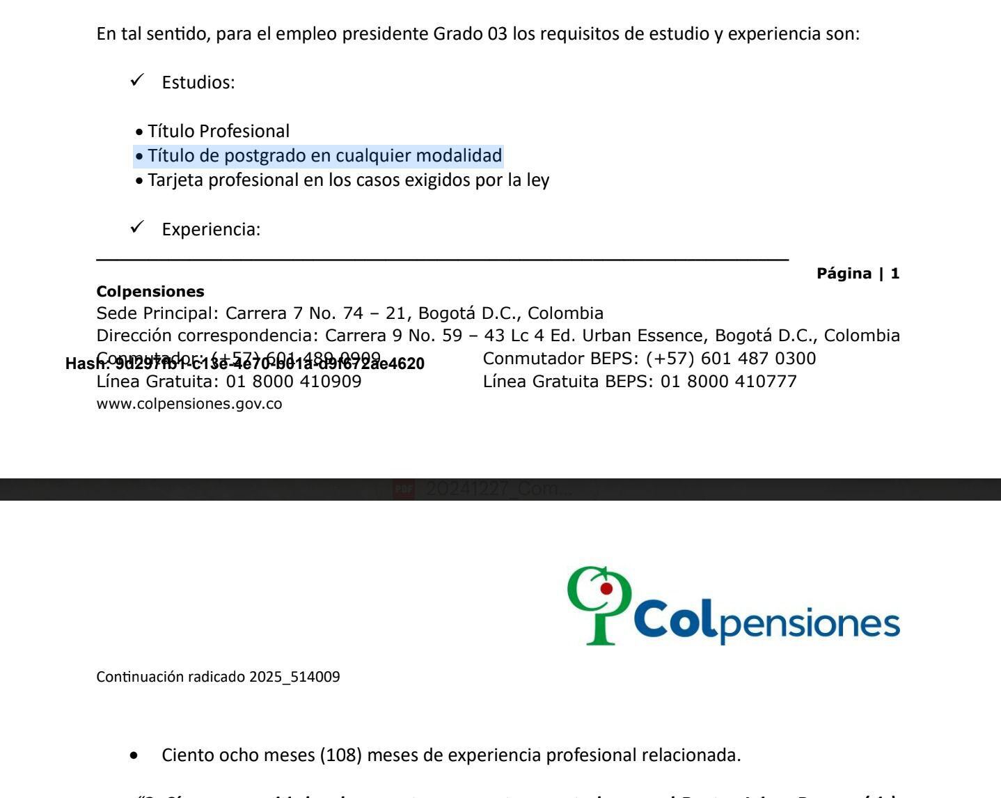 Requisitos para presidir Colpensiones.