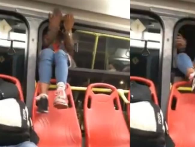 Mujer se bajó del Transmilenio por una ventana. Foto: Twitter: @wilchesara