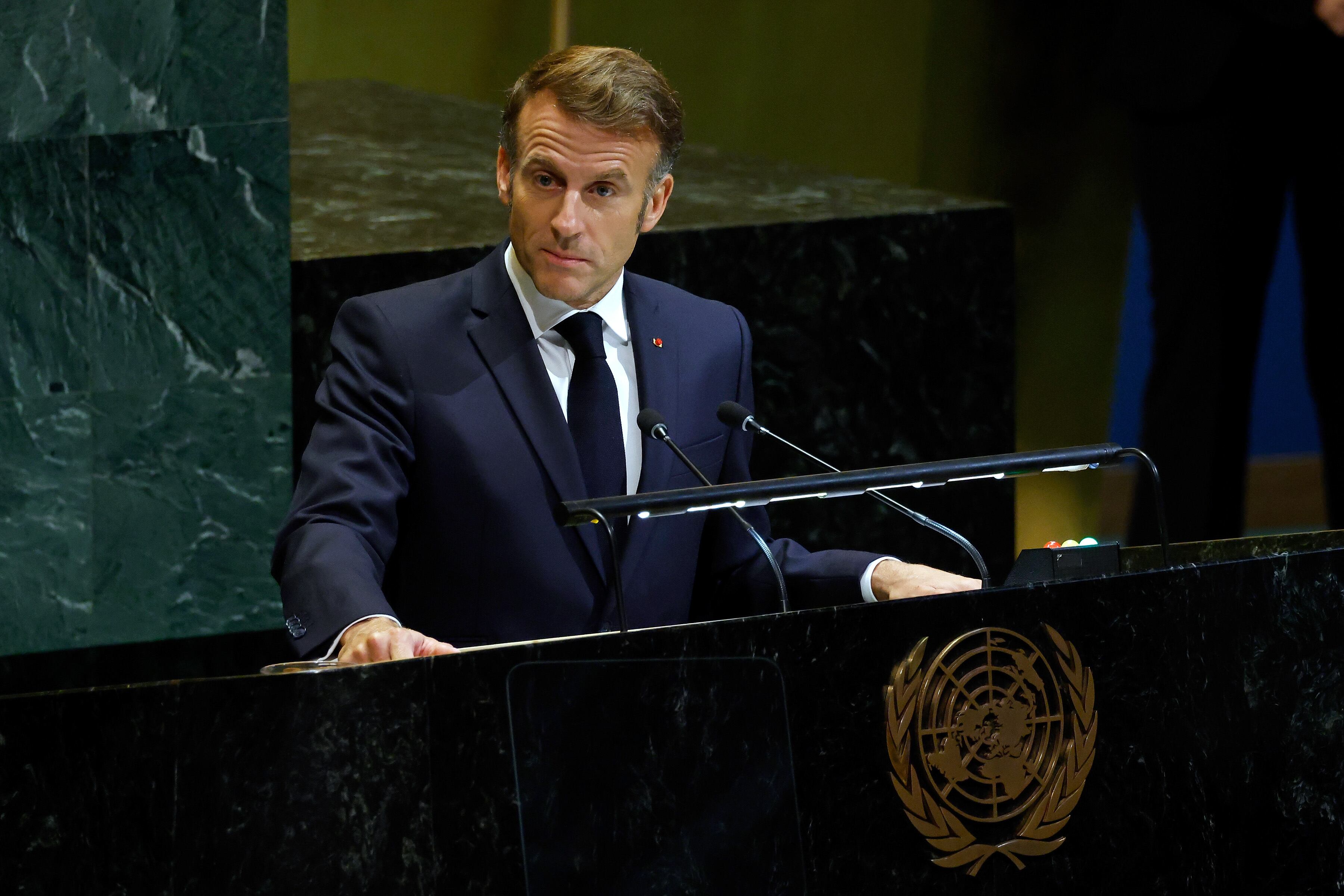 Emmanuel Macron, presidente de Francia en la Asamblea General de la ONU. Foto: Taylor Hill/Getty Images