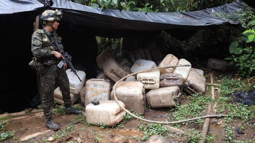 Las tropas se trasladaron hasta la vereda Santa Lucía, donde se encontraba ubicado el laboratorio . Foto: Fuerza Aérea Colombiana
