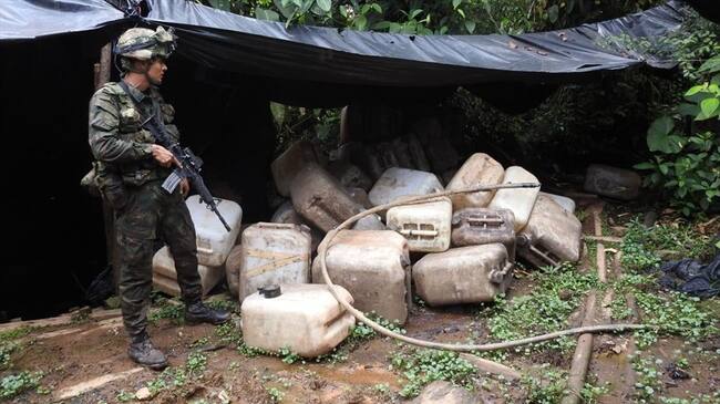 Las tropas se trasladaron hasta la vereda Santa Lucía, donde se encontraba ubicado el laboratorio . Foto: Fuerza Aérea Colombiana
