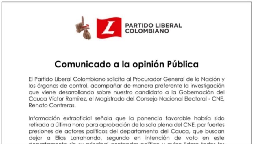 César Gaviria hizo un llamado para que la Procuraduría General de la Nación acompañe el proceso contra Víctor Ramírez en el Consejo Nacional Electoral, CNE.. Foto: Partido Liberal