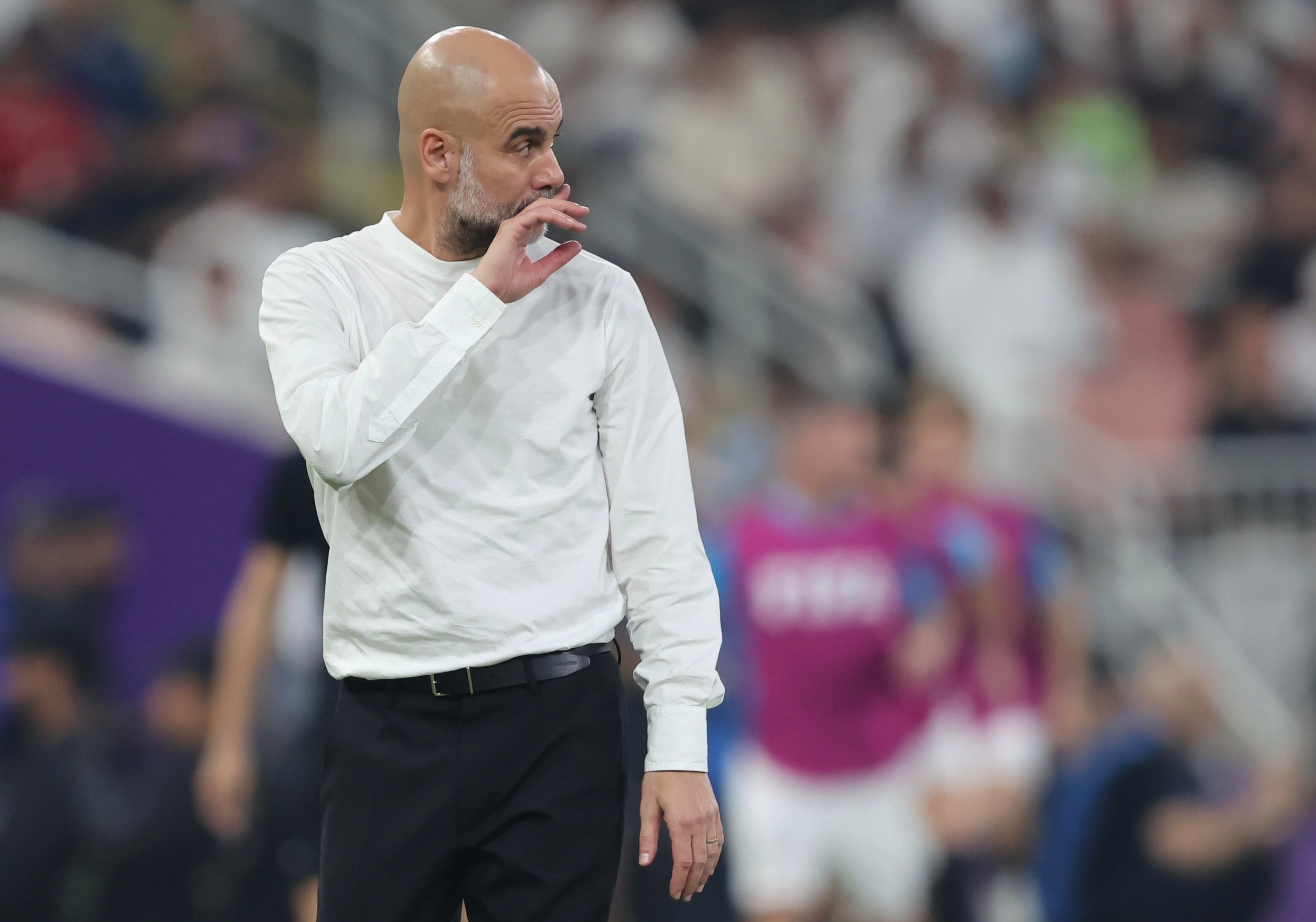Jeddah (Saudi Arabia), 19/12/2023.- Pep Guardola head coach of Manchester City reacts during the FIFA Club World Cup 2023 semi final match between Urawa Reds and Manchester City in Jeddah, Saudi Arabia, 19 December 2023. (Mundial de Fútbol, Arabia Saudita) EFE/EPA/ALI HAIDER