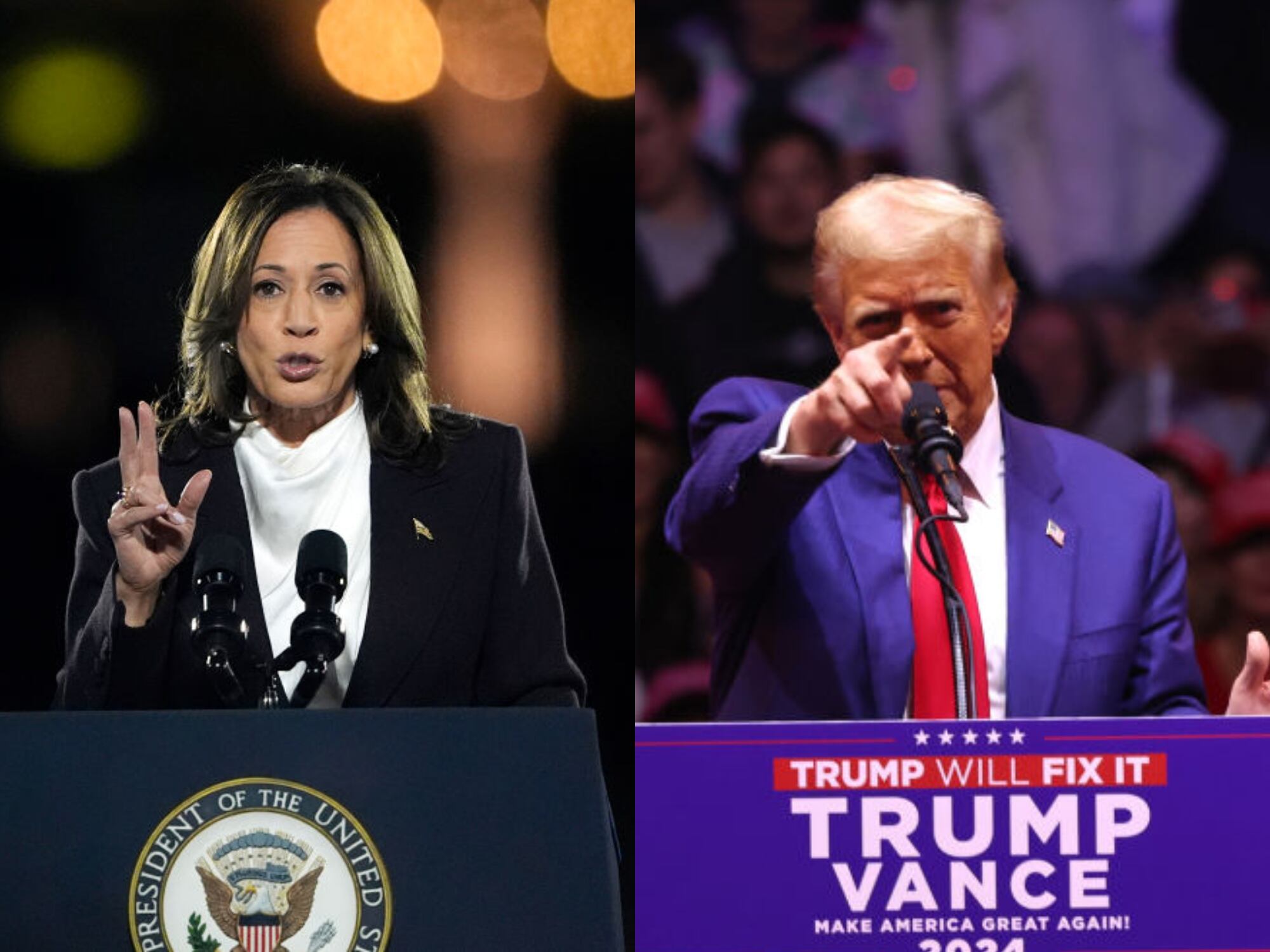 Kamala Harris y Donald Trump, candidatos a la Presidencia de Estados Unidos. Fotos: Getty Images.