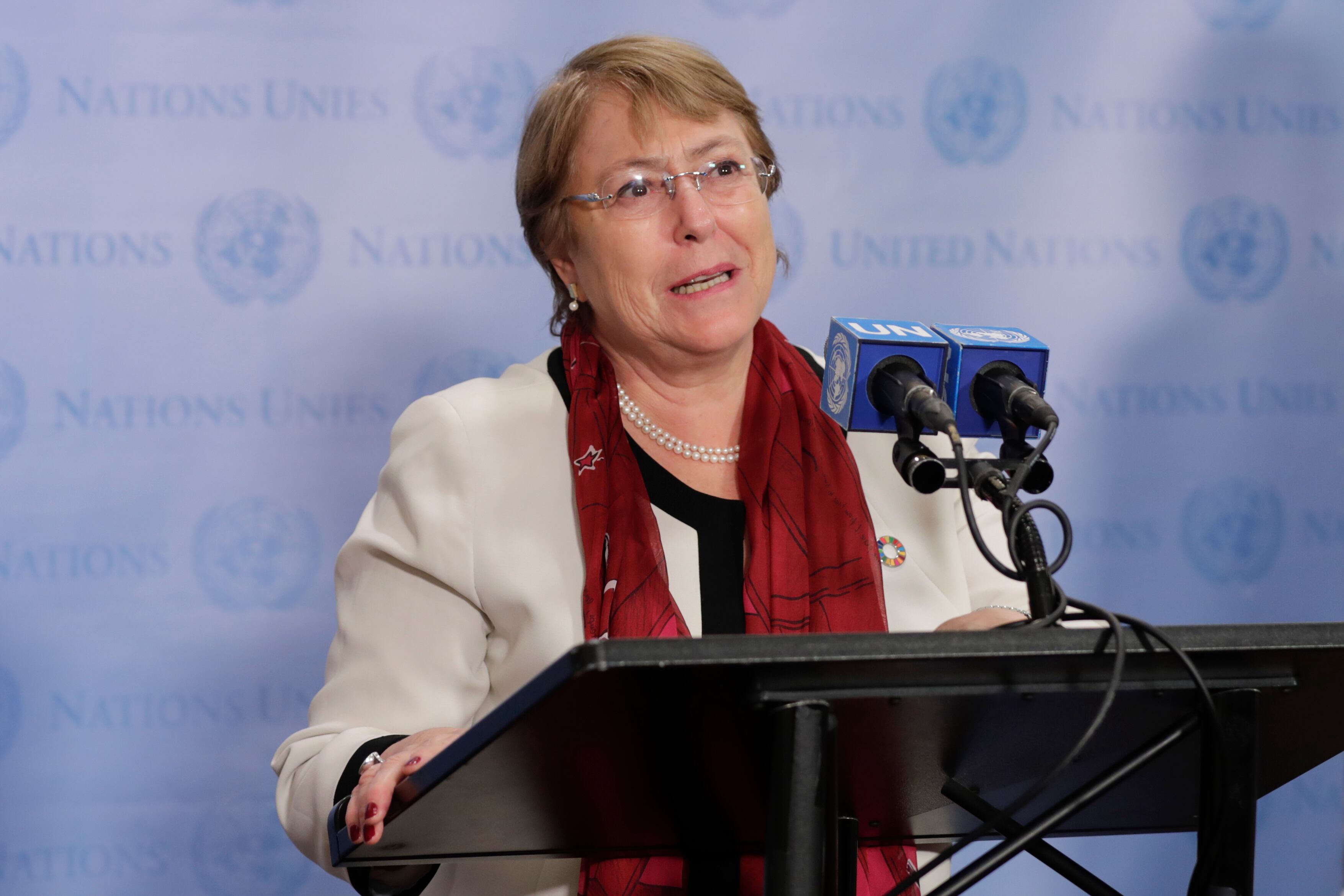 United Nations, New York, USA, September 26, 2018 - Michelle Bachelet, United Nations High Commissioner for Human Rights, briefs journalists today at the UN Headquarters in New York City.(Photo by Luiz Rampelotto/NurPhoto via Getty Images)