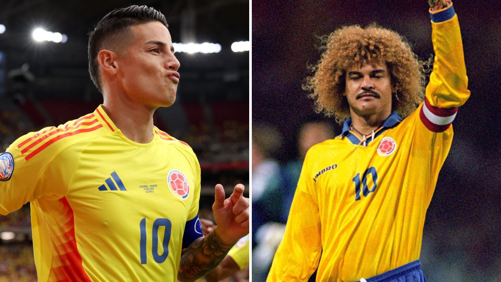 James Rodríguez y Carlos Valderrama con la Selección Colombia