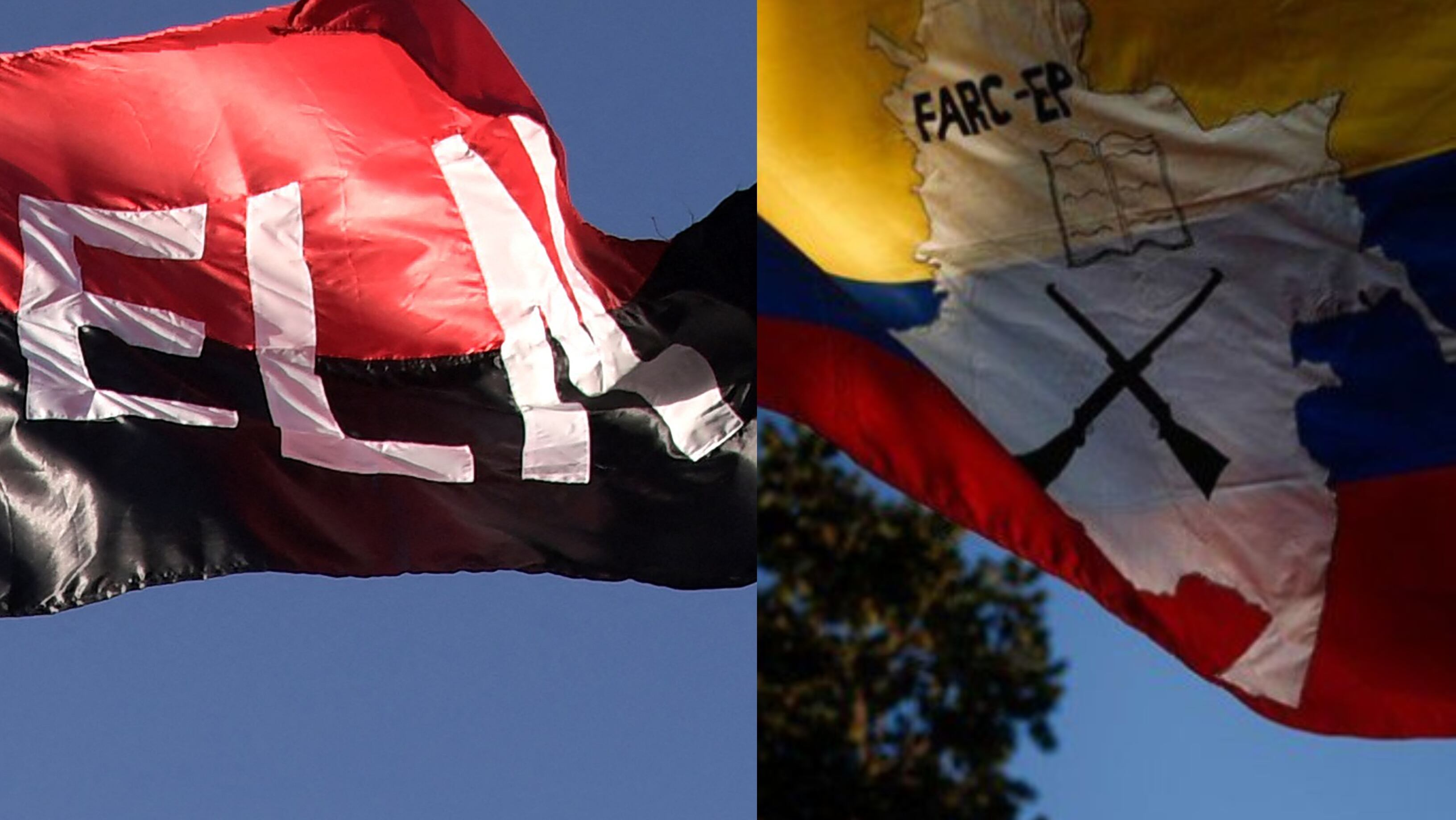Bandera de ELN de Getty Images, y bandera de las Farc EP. Foto: Colprensa - Juan Páez