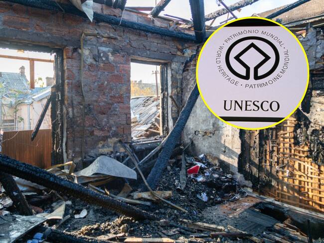 Ataque ruso en Odesa. I Foto: Maiia Makieieva/Global Images Ukraine via Getty Images. Logo de la Unesco, Portugal. I Foto: Getty Images.