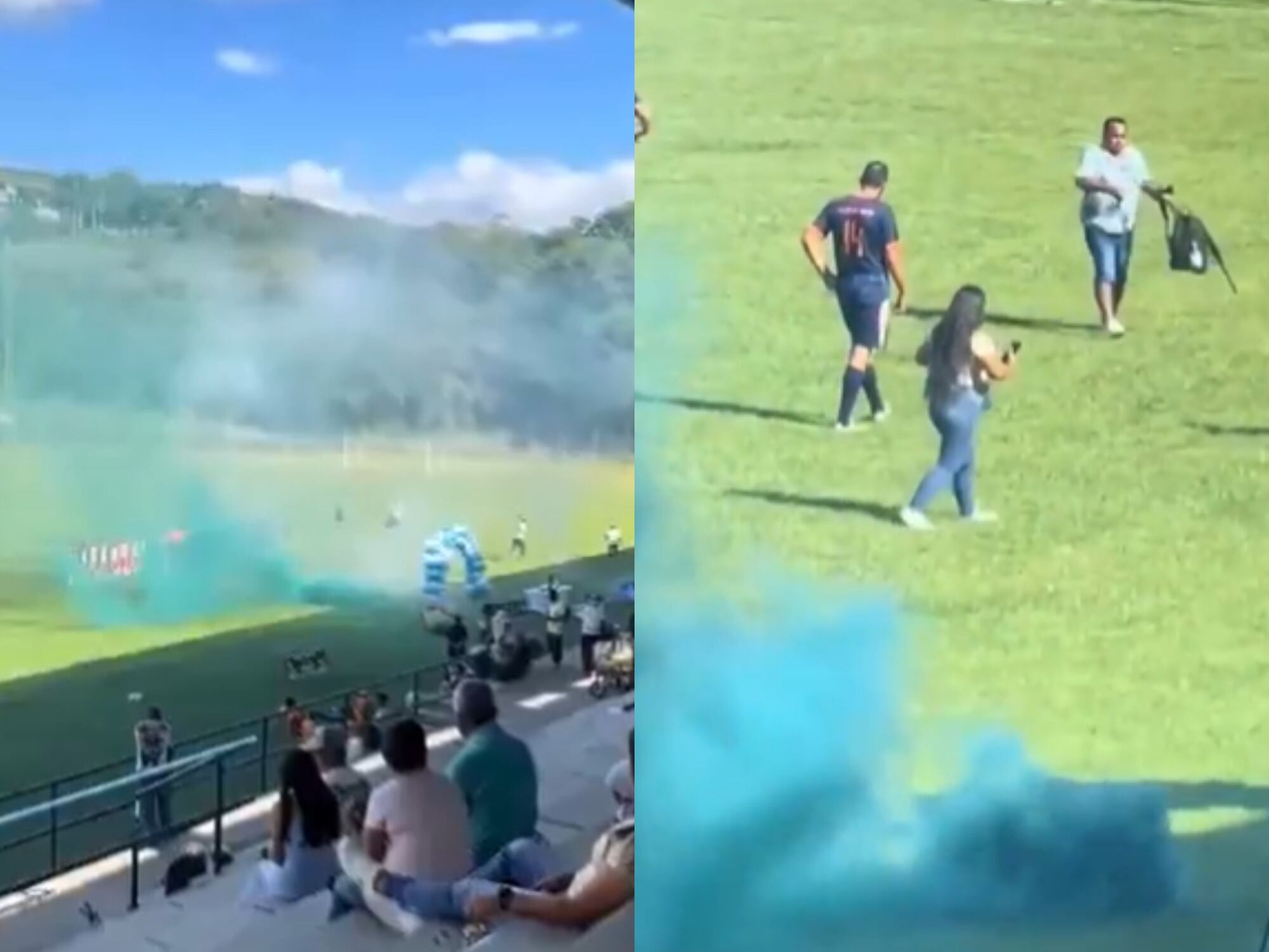 Gas lacrimógeno azul desató caos y evacuación en partido de fútbol en Garzón, Huila. Fotos: captura de pantalla.