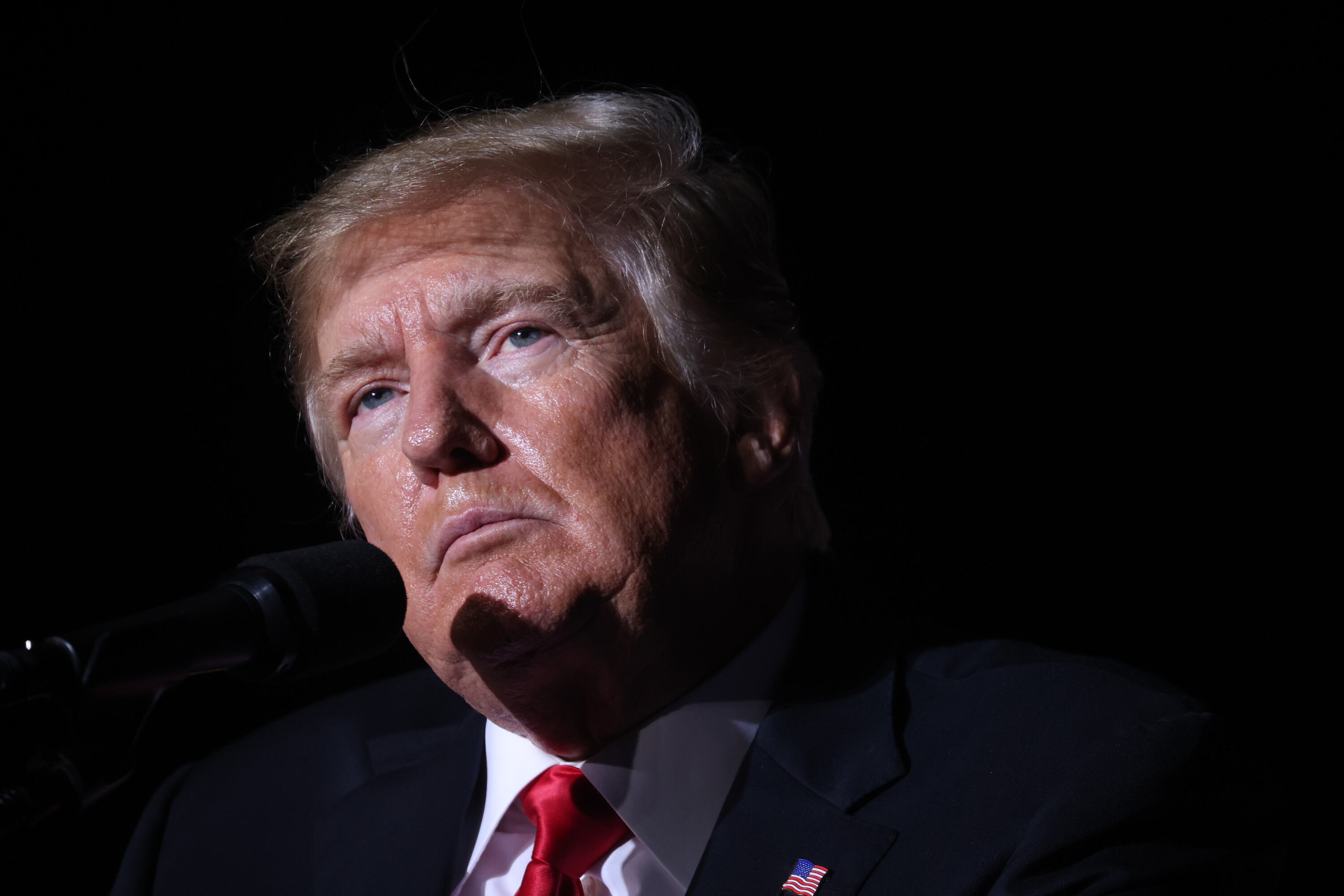 DES MOINES, IOWA - OCTOBER 09: Former President Donald Trump speaks to supporters during a rally at the Iowa State Fairgrounds on October 09, 2021 in Des Moines, Iowa. This is Trump's first rally in Iowa since the 2020 election. (Photo by Scott Olson/Getty Images)