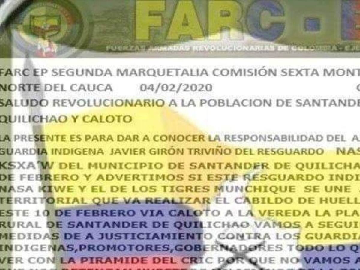 Grupo armado se atribuye crimen de guardia indígena en Cauca