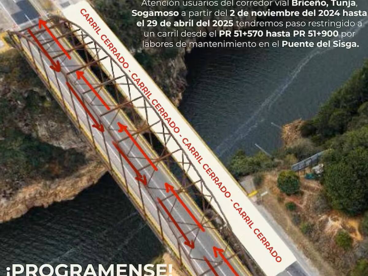 Durante 5 meses, estará cerrado un carril del Puente Sisga, que conecta Bogotá con Tunja