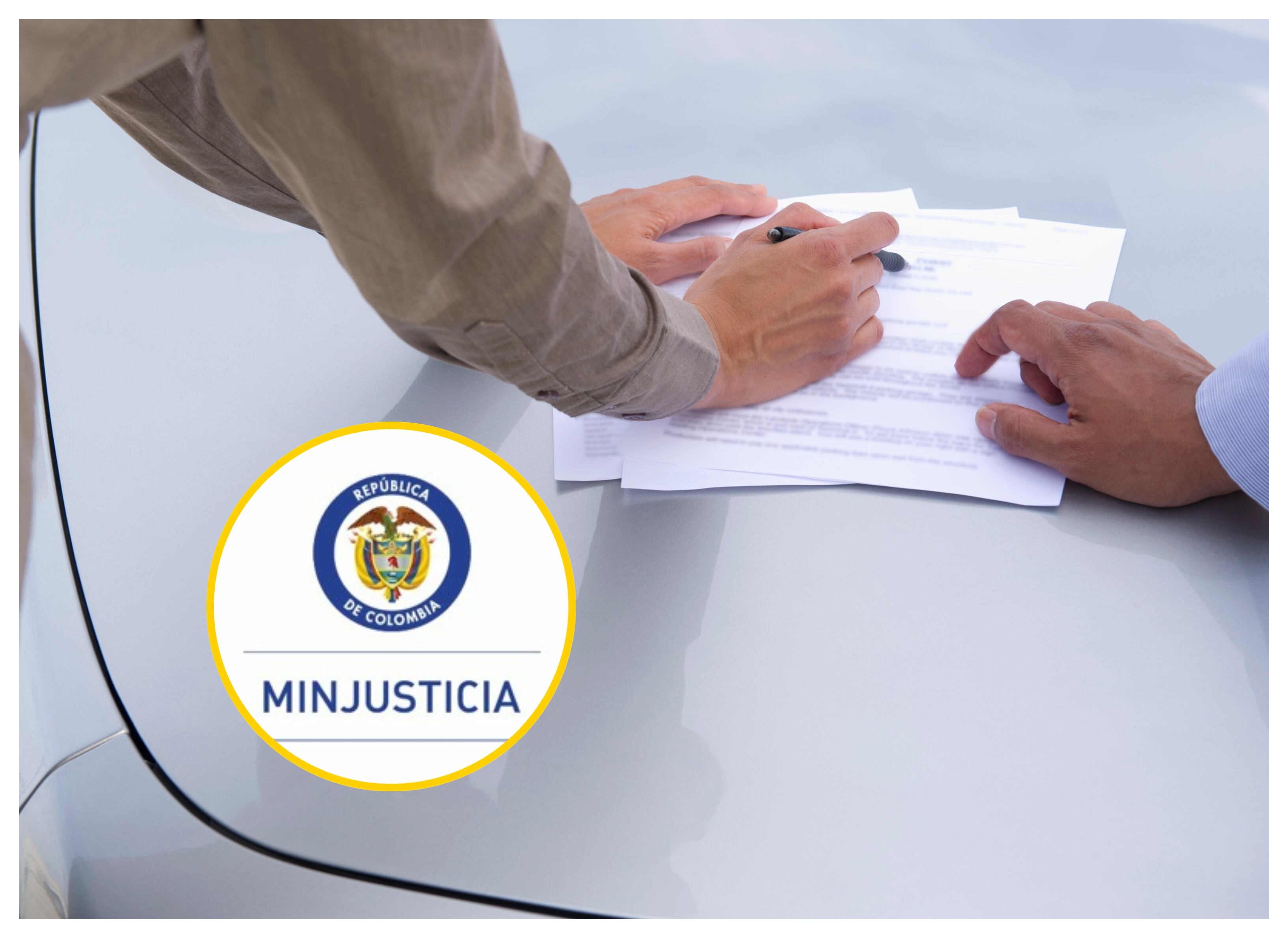 Referencia de terminación de contrato y logo de MinJustica. Foto: Jackobs Stock Photography Ltda y Ministerio de Justicia vía Getty Images.