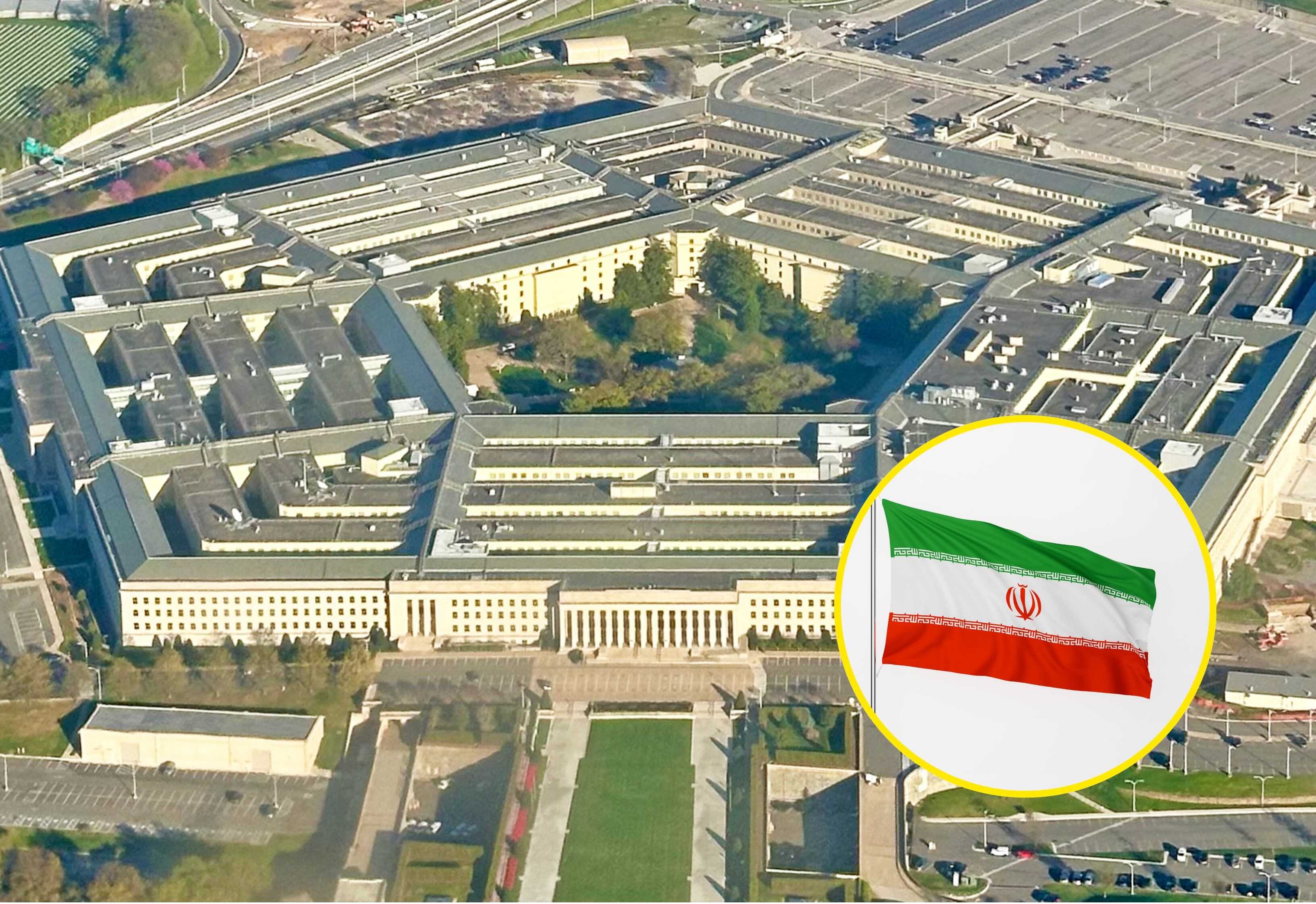El Pentágono y bandera de Irán. Foto: Douglas Rissing y Wong Yu Liang vía Getty Images. 
