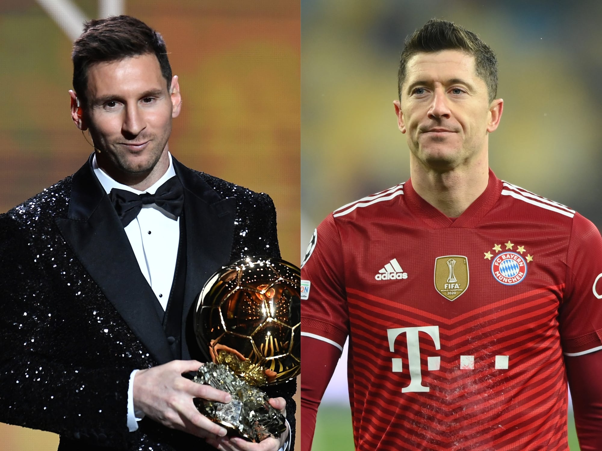 Lionel Messi en la gala del Balón de Oro 2021 y Robert Lewandowski