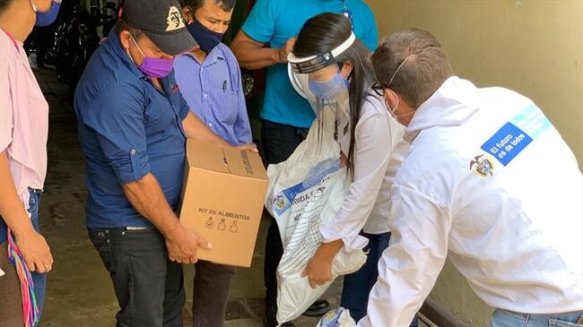 En el espacio se entregaron kits alimentarios, artículos de cocina, aseo y bioseguridad . Foto: Unidad de Víctimas