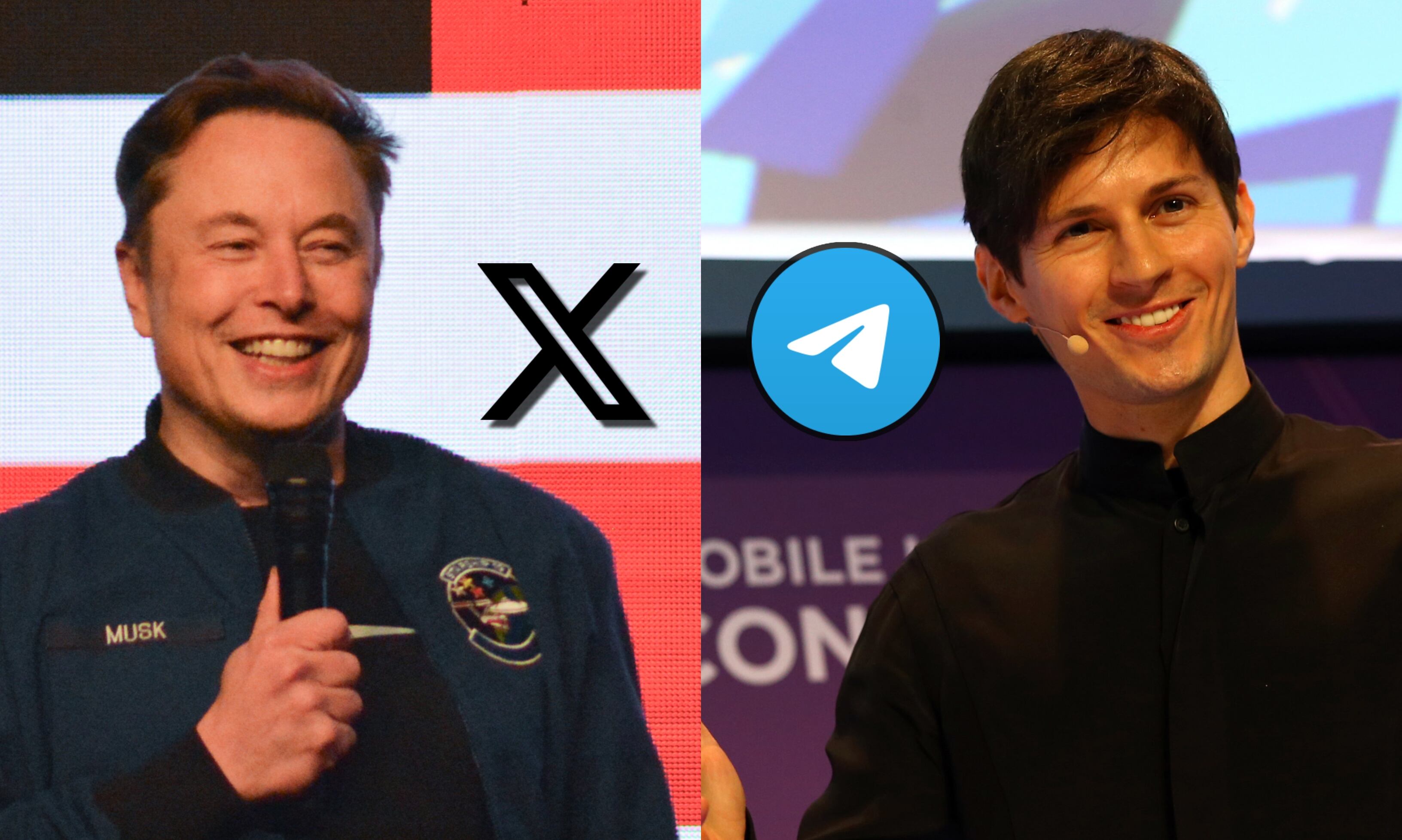 Dueño de la red social X, Elon Musk. FOTO: ROBIN LEGRAND/AFP via Getty Images. // Fundador de Telegram, Pável Dúrov. FOTO: AOP.Press/Corbis via Getty Images