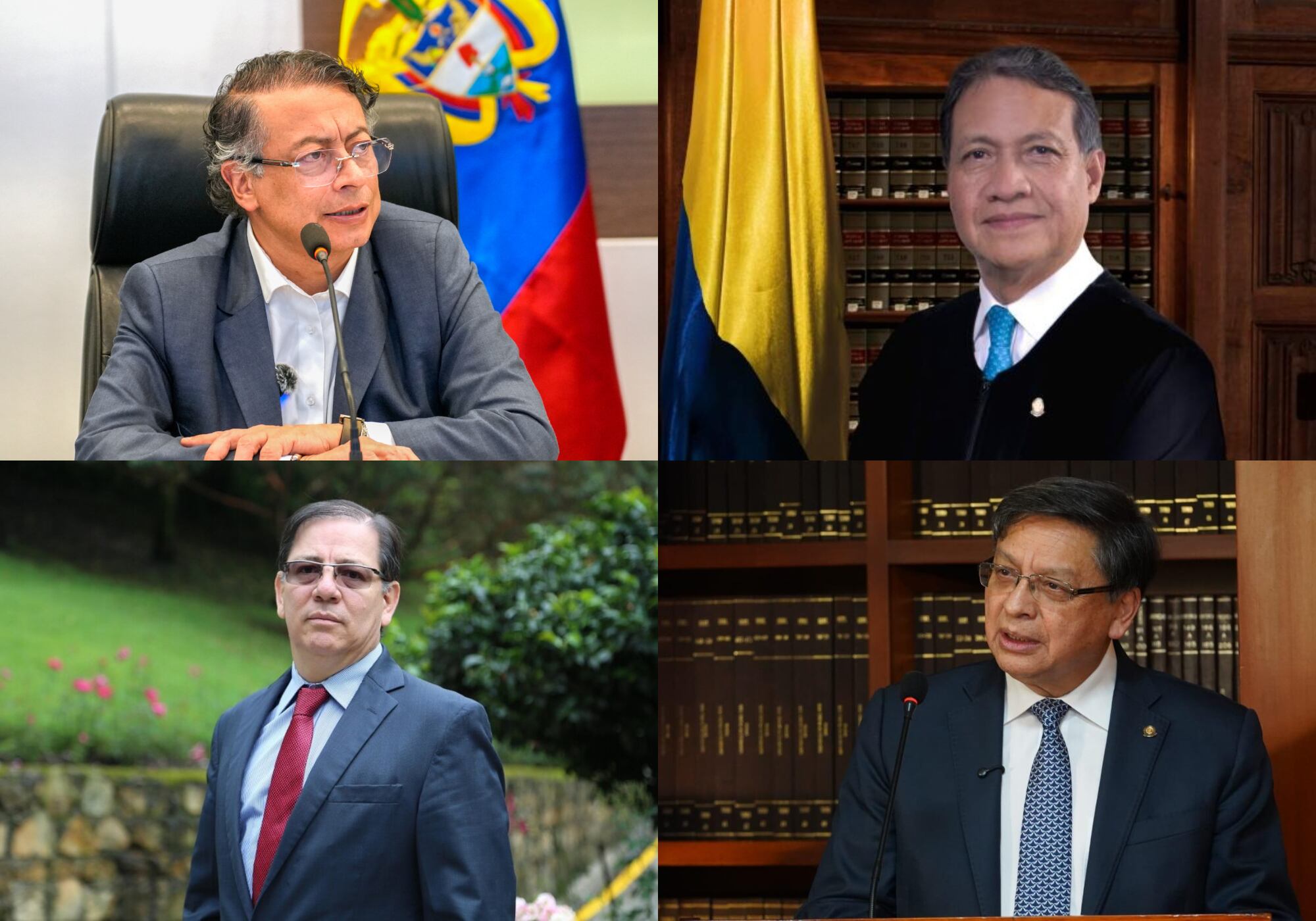 La relación de Petro con las Cortes: entre críticas y llamados a respetar la independencia judicial. Gustavo Petro,  Luis Alberto Álvarez, Octavio Augusto Tejeiro y Jorge Ibáñez. Foto: EFE/ Colprensa/ Consejo de Estado.