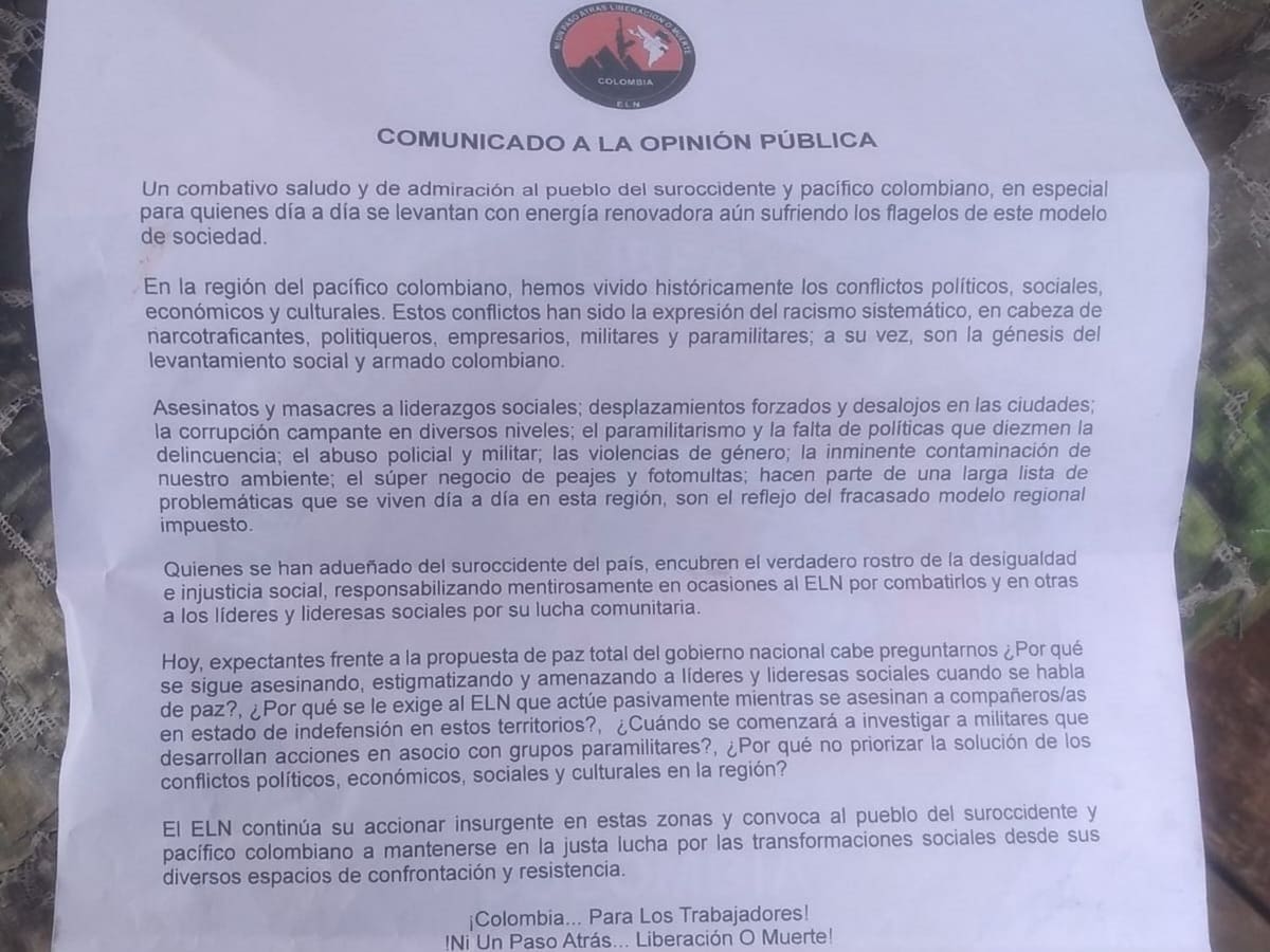 Investigan autenticidad de panfletos alusivos al ELN que aparecieron en Cali