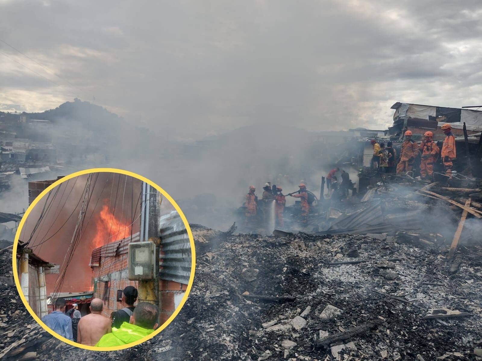 Incendio en Villasantana (fotos: Defensa Civil de Risaralda)