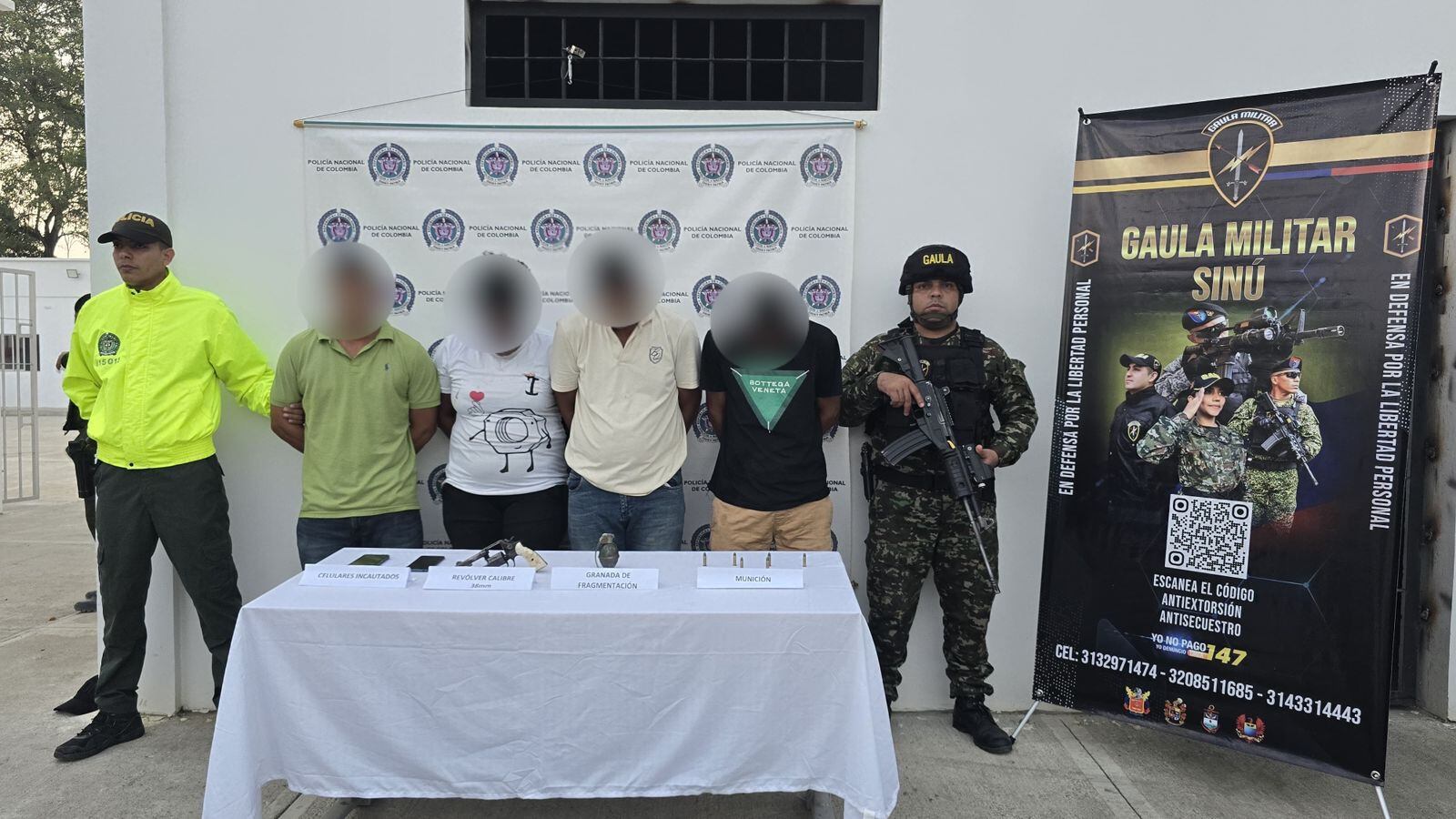 Capturan a cuatro presuntos extorsionistas del Clan del Golfo en Ciénaga de Oro, Córdoba. Foto: prensa Ejército.