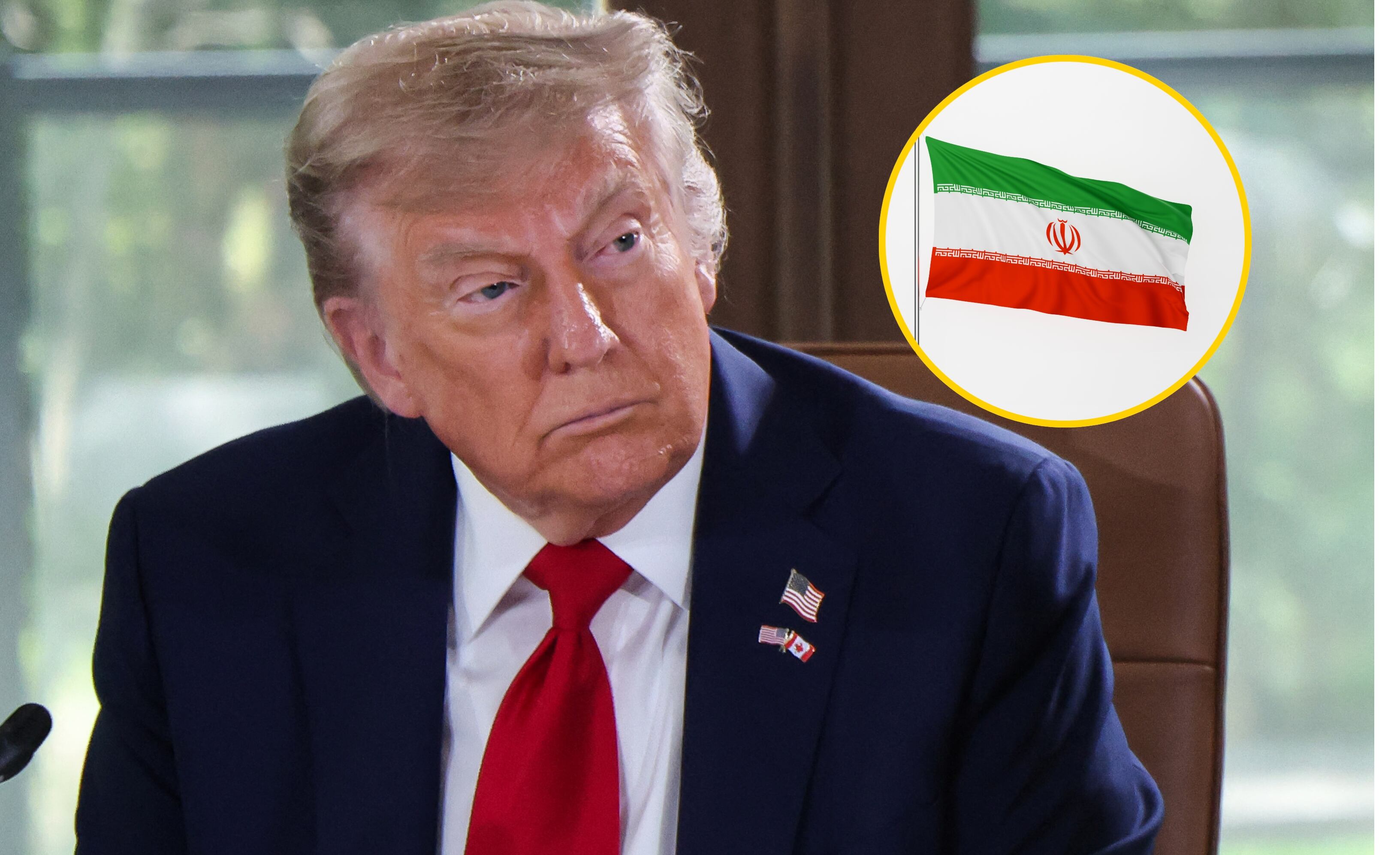 Donald Trump y bandera de Irán. Foto:  LUDOVIC MARIN/ Wong Yu Liang vía Getty Images.