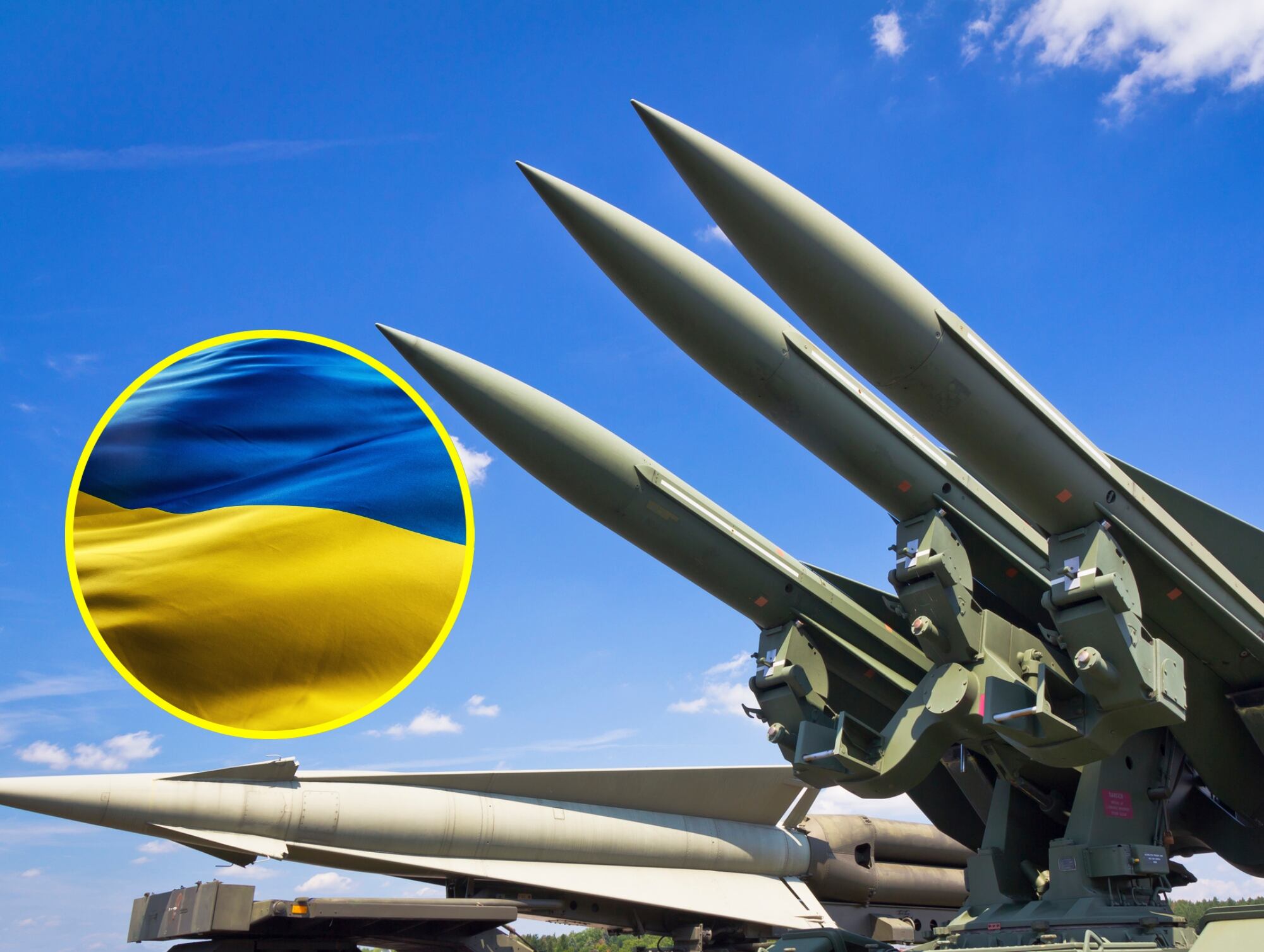 Armamento militar MIM-23 estadounidense y bandera de Ucrania. I Fotos: Getty Images.
