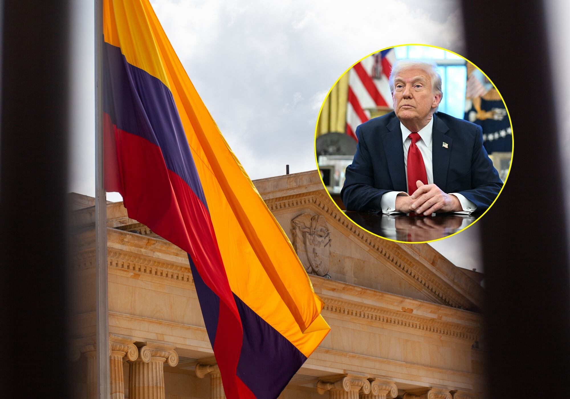 Bandera colombiana y Donald Trump. Foto: Getty Images / (Photo by MANDEL NGAN/AFP via Getty Images)
