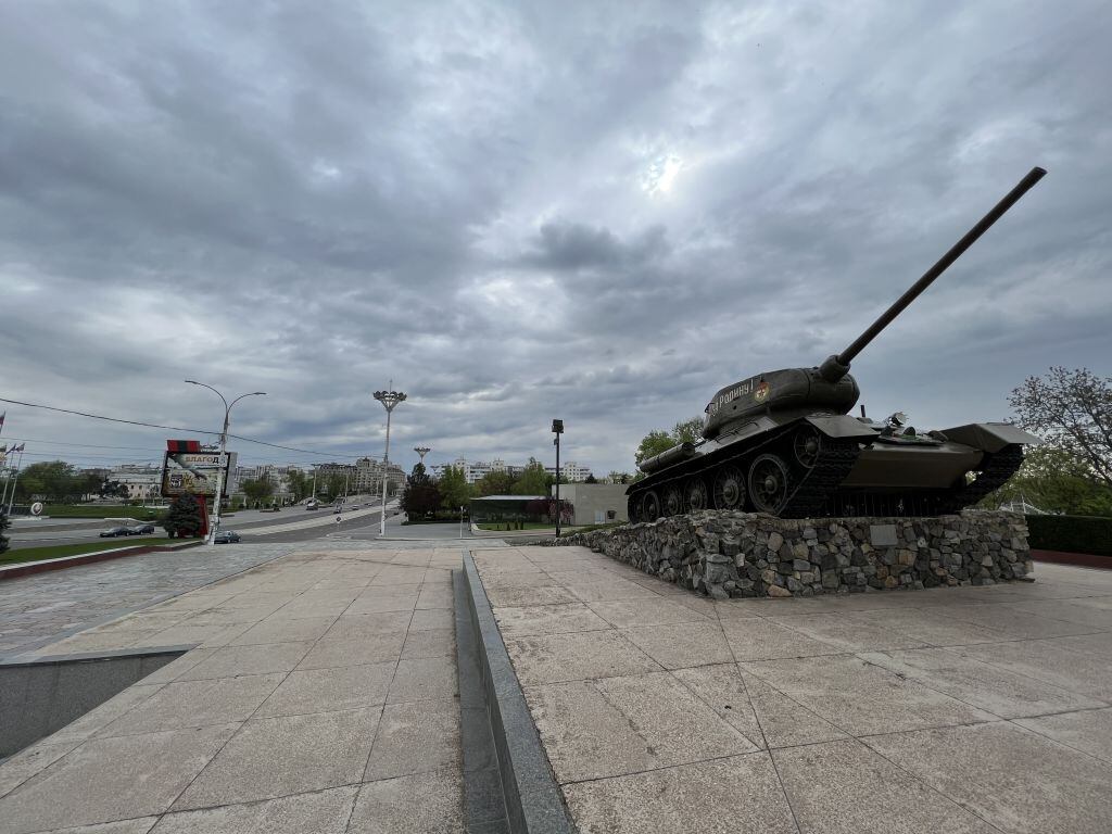 TRANSNISTRIA, MOLDOVA - APRIL 28: A view of Tiraspol, the so-called capital of the Transnistria on April 28, 2022. Transnistria, one of the "frozen crises" in the region after the collapse of the Soviet Union, is on the agenda again while the Russia-Ukraine war continues. The statements of the Russian authorities and the consecutive explosions in the Transnistria region led to speculations that Russia's next stop after Ukraine would be Moldova. Local people, frightened by the recent explosions and developments in the region, began to leave Transnistria. Meanwhile, after the explosions, Russian-backed separatist groups set up many military checkpoints for precautionary and security purposes in Tiraspol. (Photo by Stringer/Anadolu Agency via Getty Images)