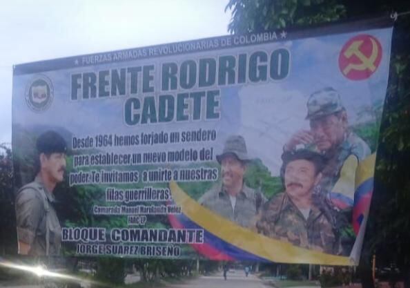 Valla de las Farc en Cartagena del Chairá.