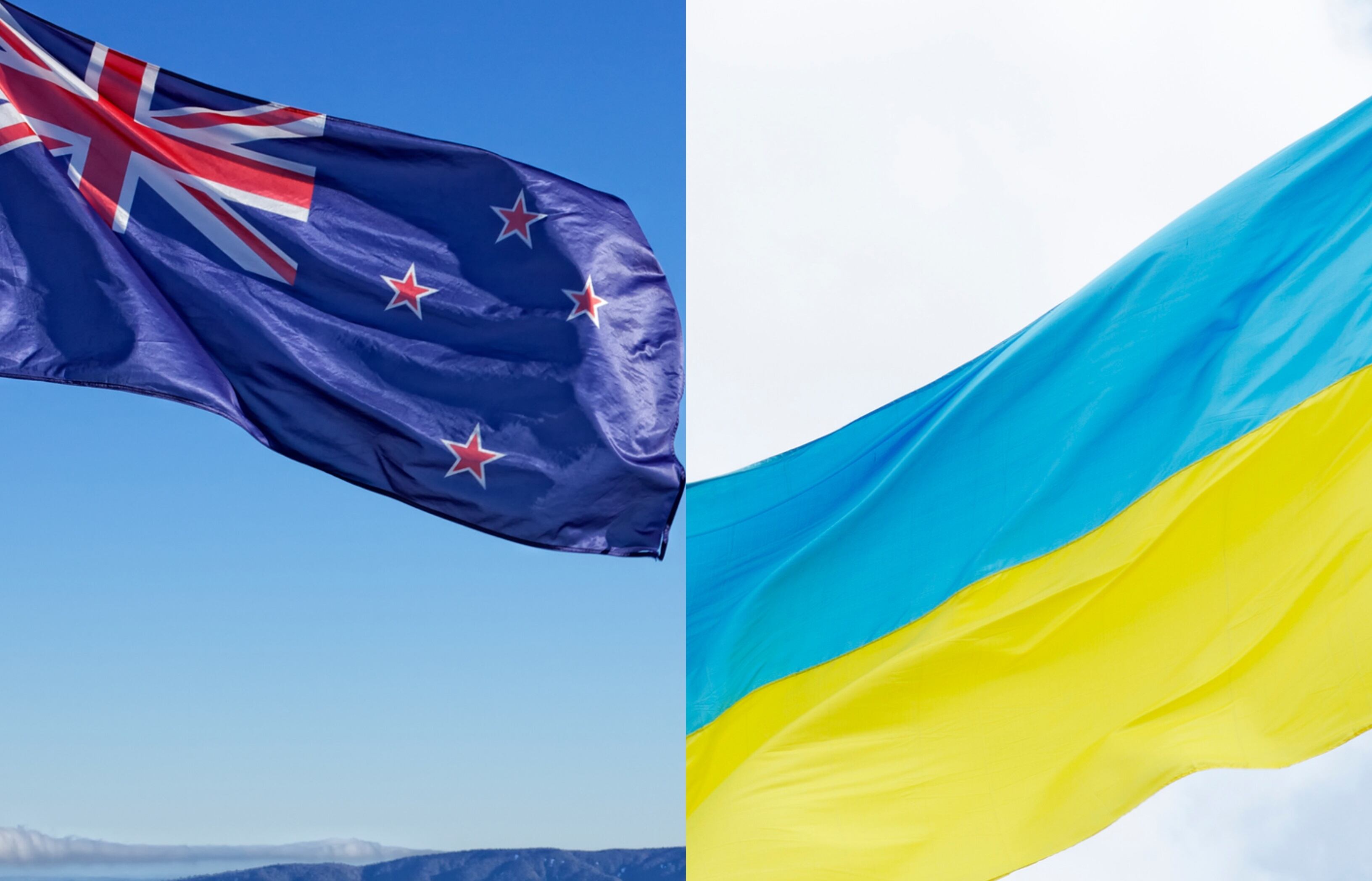 Banderas de Nueva Zelanda y Ucrania. Foto: Getty Images