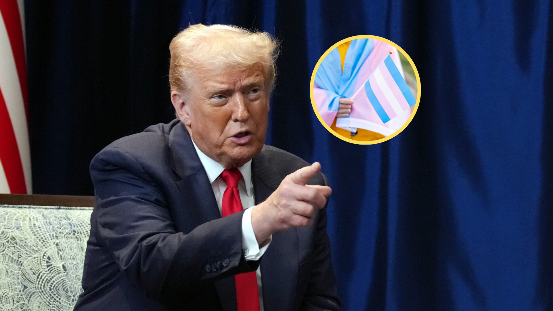 Donald Trump. Foto:  Andrew Harnik.Bandera trans. Foto: Getty Images.