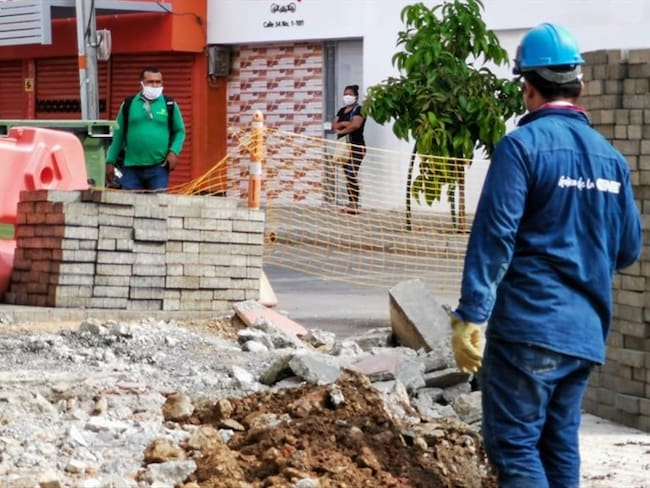 En cuarentena reinician obras en el centro de la ciudad de Montería. Foto: Cortesía