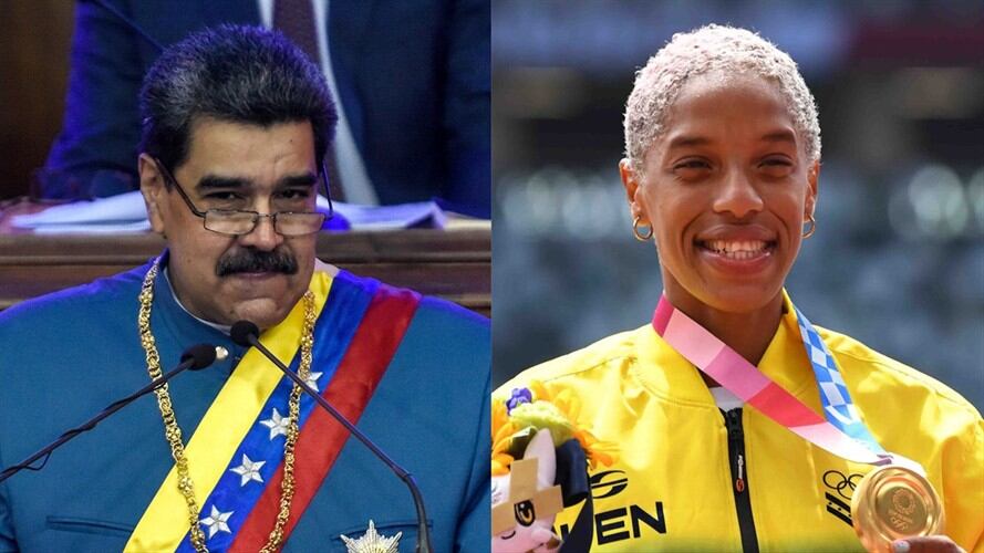 Nicolás Maduro, presidente de Venezuela, y Yulimar Rojas, oro en salto triple de los Juegos Olímpicos de Tokio 2020. Foto: Carolina Cabral/Getty Images - Kaz Photography/Getty Images