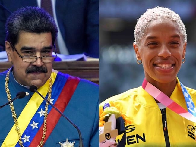 Nicolás Maduro, presidente de Venezuela, y Yulimar Rojas, oro en salto triple de los Juegos Olímpicos de Tokio 2020. Foto: Carolina Cabral/Getty Images - Kaz Photography/Getty Images