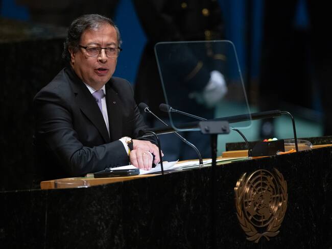 NEW YORK, NEW YORK - SEPTEMBER 19: President of Colombia Gustavo Petro Urrego addresses the 78th session of the United Nations General Assembly (UNGA) at U.N. headquarters on September 19, 2023 in New York City. World heads of state and representatives of government will attend amidst multiple global crises such as Russia's illegal war against Ukraine, and the climate emergency. (Photo by Adam Gray/Getty Images)