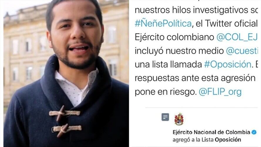 David Tarazona, subeditor Cuestión Publica, denunció en Sigue La W que el Ejército los incluyó en una lista de Twitter llamada "opositores".. Foto: Cortesía