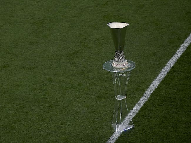 GDANSK, POLAND - MAY 26: UEFA Europa League trophy is seen ahead of the 2021 UEFA Europa League football final between Villarreal CF and Manchester United at the Gdansk Stadium in Gdansk, Poland on May 26, 2021. (Photo by Stringer/Anadolu Agency via Getty Images)
