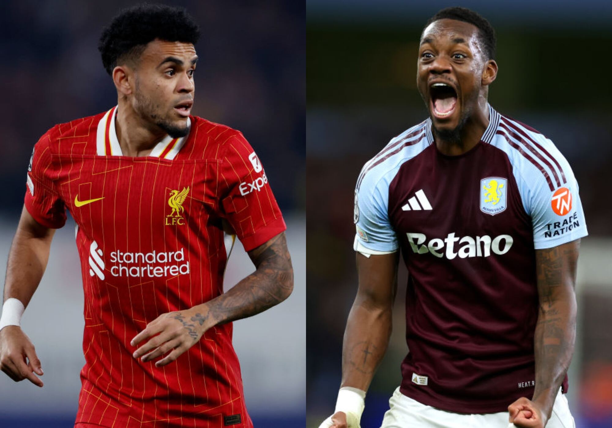 Luis Díaz y Jhon Jader Durán. Foto: (Photo by Rico Brouwer/Soccrates/Getty Images) / (Photo by Michael Steele/Getty Images)