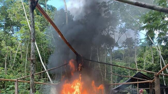 Ejército destruye tres laboratorios para el procesamiento de coca en el sur de Córdoba. Foto: Ejército.