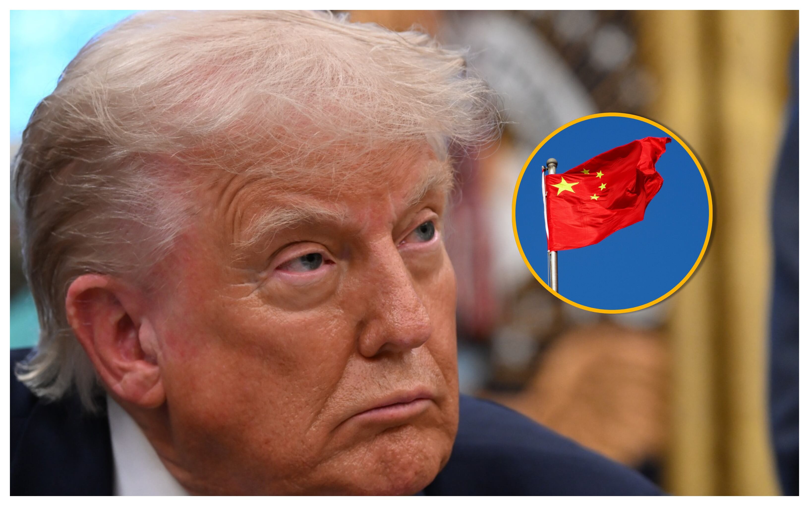 Donald Trump y bandera de China. Foto: ALEX WROBLEWSKI/AFP via Getty Images.