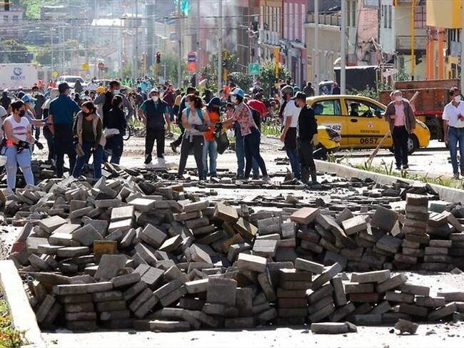 Habitantes del centro de Pasto en el marco del Paro Nacional. Foto: Colprensa