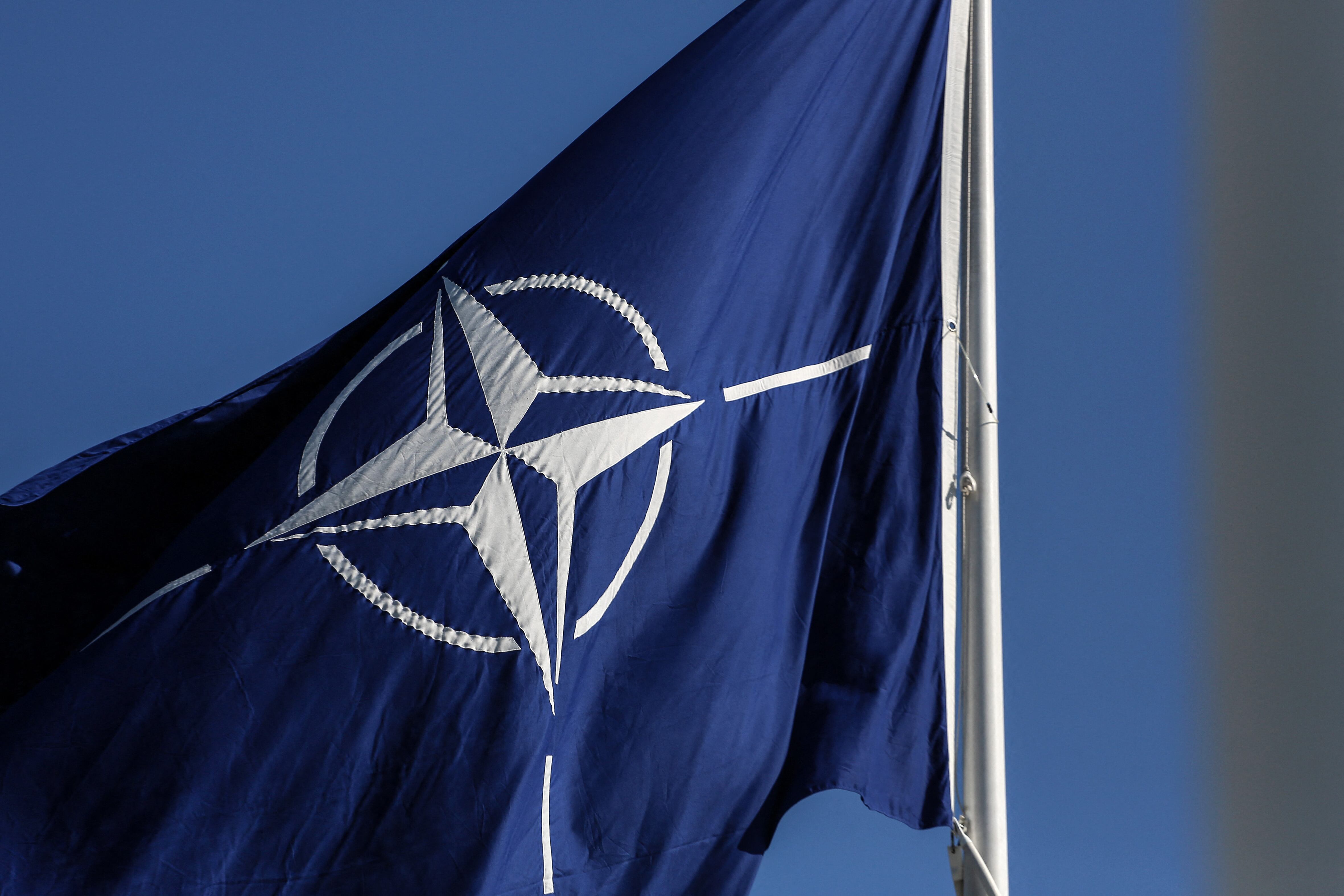 A photo taken on June 15, 2022, shows the North Atlantic Treaty Organization (NATO) flag at the NATO headquarters in Brussels, Belgium. (Photo by Valeria Mongelli / AFP) (Photo by VALERIA MONGELLI/AFP via Getty Images)