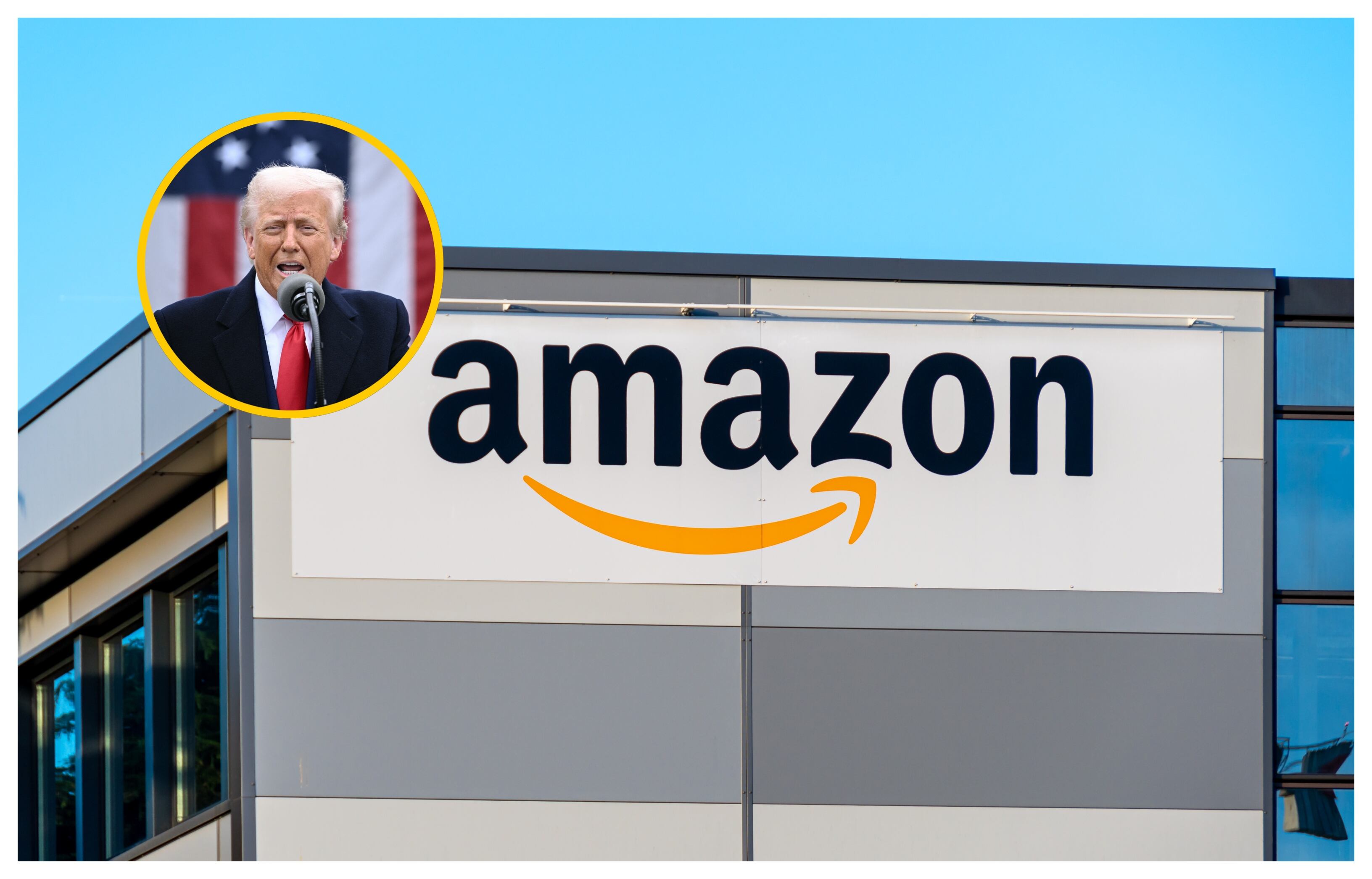 Donald Trump y Amazon. Foto: HJBC/ BRENDAN SMIALOWSKI/AFP via Getty Images.