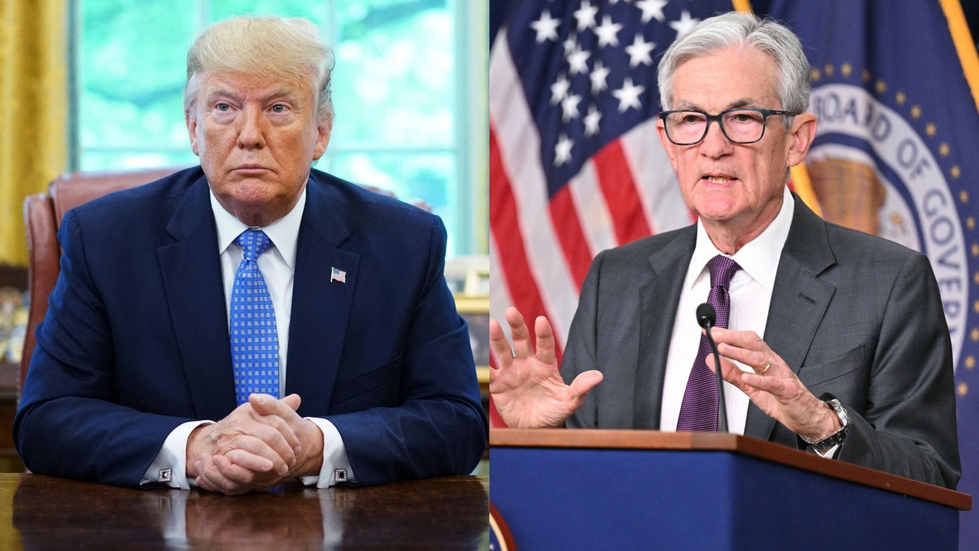 Donald Trump. Foto: MANDEL NGAN/AFP via Getty Images - Jerome Powell. Foto:  ROBERTO SCHMIDT/AFP via Getty Images.