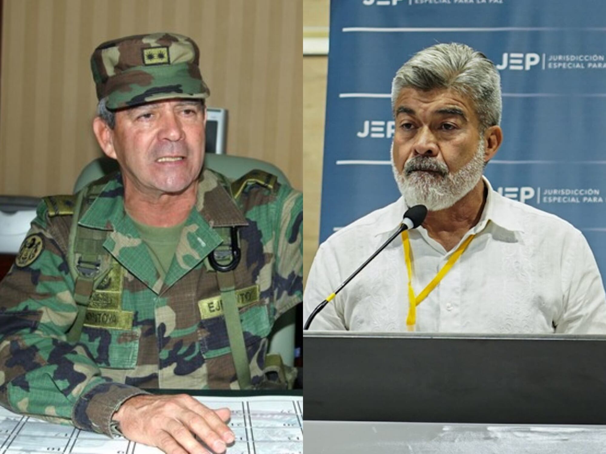 Generales (r) del Ejército Mario Montoya y Herny Torres Escalante. Foto: (COLPRENSA - ARCHIVO) / Cortesía JEP