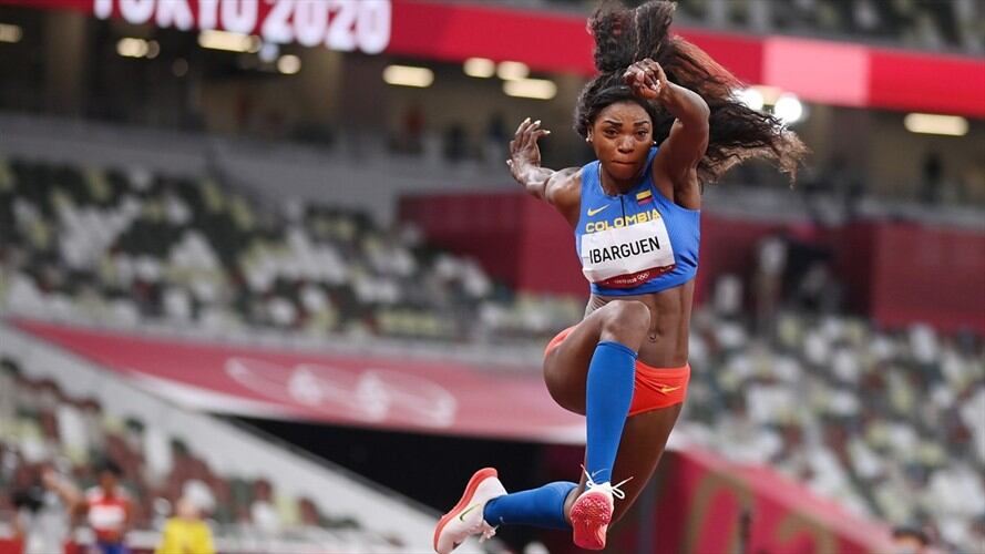 Caterine Ibargüen, atleta de salto triple colombiana en los Juegos Olímpicos de Tokio 2020. Foto: Matthias Hangst/Getty Images