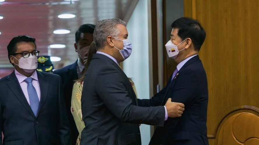 El presidente Iván Duque anunció que firmará varios acuerdos de entendimiento con el presidente Moon Jae-in. Foto: Colprensa / PRESIDENCIA