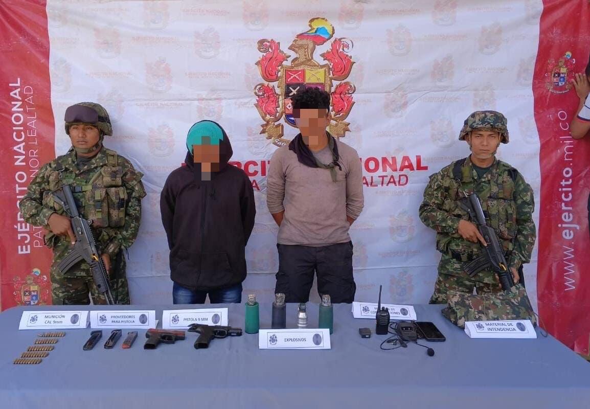 Presuntos miembros del ELN capturados en Cesar. Foto: Ejército Nacional
